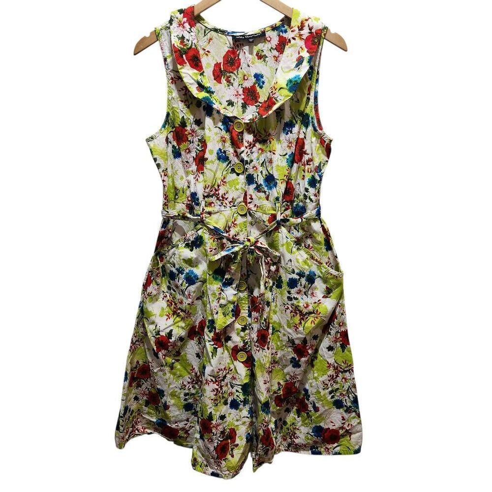 MLLE Gabrielle dress button front pockets floral white large